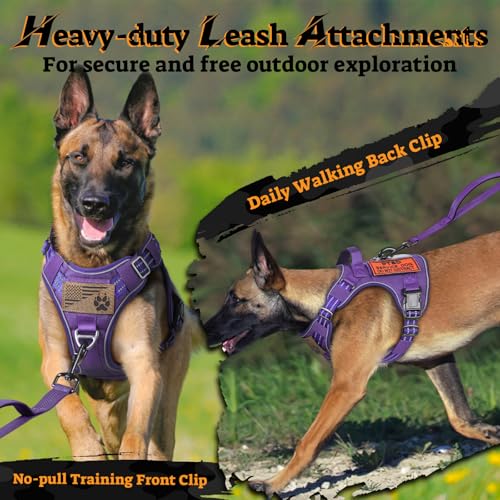 Tactical Dog Harness Medium Sized (M(chest:20.1"-33.9",neck:17.7"-22.3",back:7.5") / Purple)