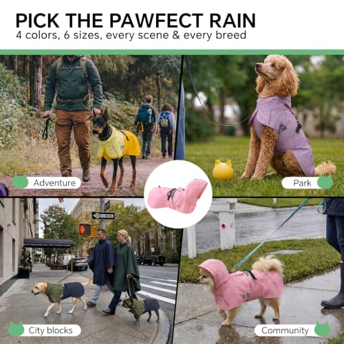 Dog Raincoat Adjustable Hooded Reflective Jacket with Pocket (Pink / Medium)