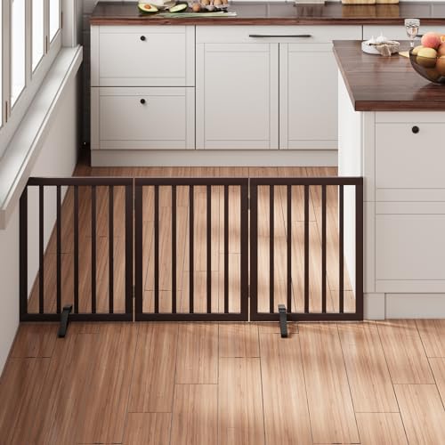 Brown 18 55" Wide Dog Gate (Bamboo Dog Gate Brown / 3 Panel - 55 inches Wide)
