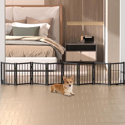 16" Freestanding Short Dog Gate for Small Dogs (Black-16"h / Up to 96" W, 8 Panels)