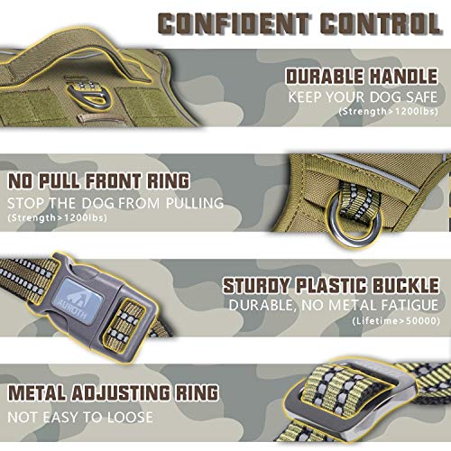 Tactical Dog Harness for Extra Large Dogs (Army yellow / XXL(Neck:21.7-36.7",Chest:28.3-44.1"))