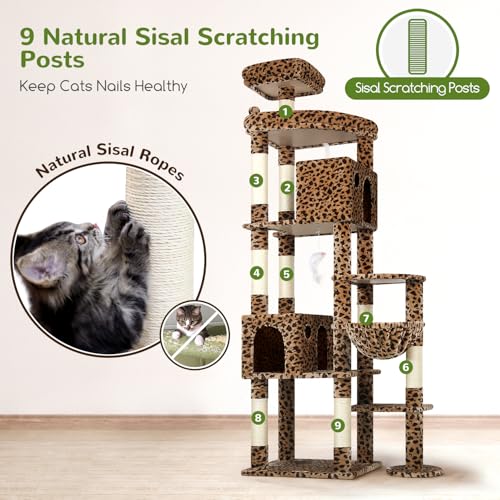 Giant Cat Tree for Indoor Large Cats (83inch / Leopard Print)
