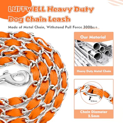 Metal Chain Dog Leash Chew Proof for Dogs (Orange / 6FT 3.0mm (Medium dogs))