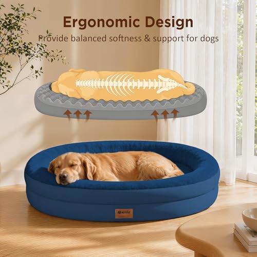 Waterproof Orthopedic Dog Bed for Medium Dogs (Navy / 35"L x 25"W x 7"Th)