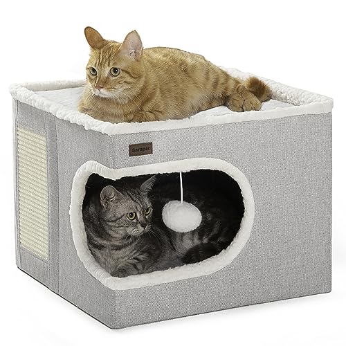 Cat Bed for Indoor Cats Cube House (16.5"D x 16.5"W x 13"H / Grey)