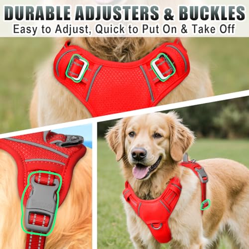 No Pull Dog Harness Large Reflective Dog Harness with Front Clip and Easy Control Handle for Walking Training Running with ID tag Pocket (Red / Large)