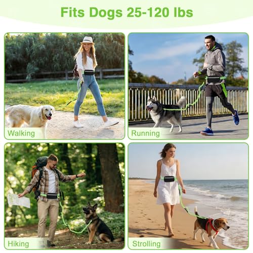 Hands Free Dog Leash with Zipper Pouch (Green)