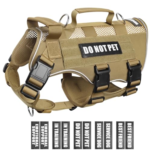 Tactical Molle Vest Mesh Dog Harness with 10 Removale Pet Patches (Large / Brown)
