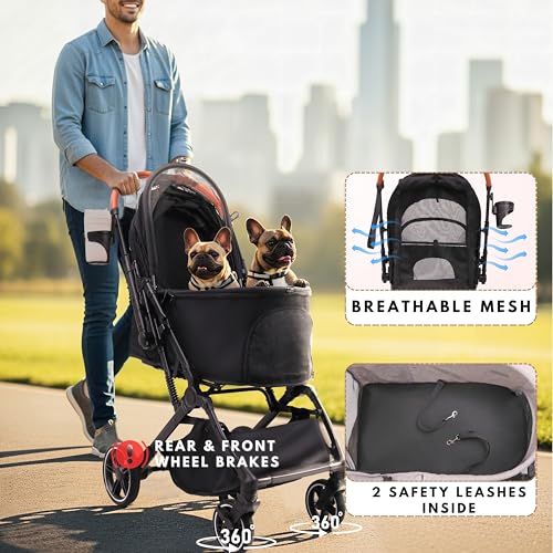 Foldable Dog Stroller for Small Medium Dogs & Cats (Grey)