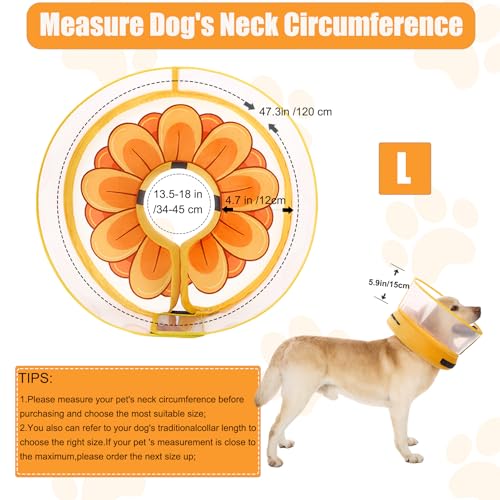 Inflatable Dog Cone Collar with Enhanced Anti (Large / Yellow Flower)
