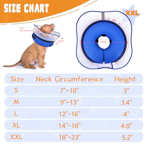 Elevated Inflatable Dog Cone Collar Alternative After Surgery (Solid Blue / XXL(Neck 18.5"-23.5"))