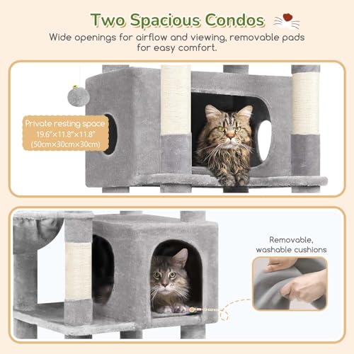 74in Heavy Duty Cat Tree Tower for Indoor Cats Large Adult (Light Gray / 74inch)