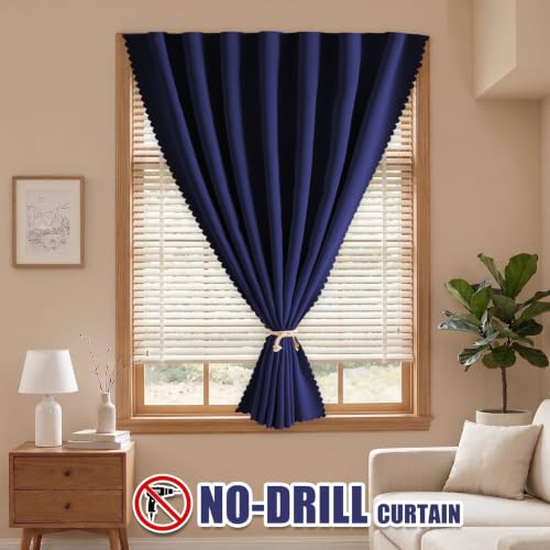 Self Adhesive Curtains for Windows (Navy Blue / 35"W x 71"L (Pack of 1))