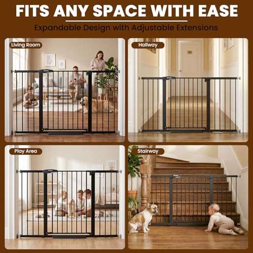 29.7 54.2" Baby Gate for Stairs (Black / 29.7-54.2"W x 30"H)
