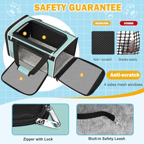 Large Cat Carrier Travel Soft Sided Pet Carrier Airline Approved (Green)