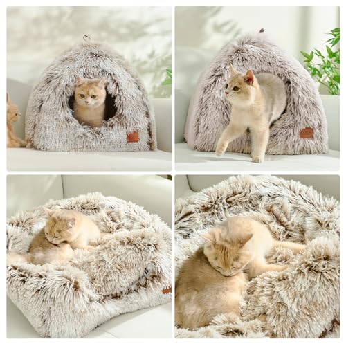 Cat Bed Cat Cave for Indoor Cats (Brown / L(17.7 x 17.7 x 17.7 Inch))