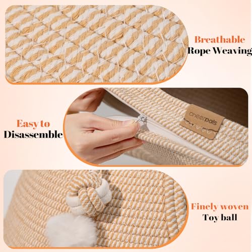 Cat Cave Bed with Washable Cushion and Ball (White)