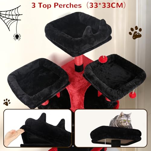 Big XL Gothic Cat Tower for Indoor Multiple Cats (Black Red / 68 inch)