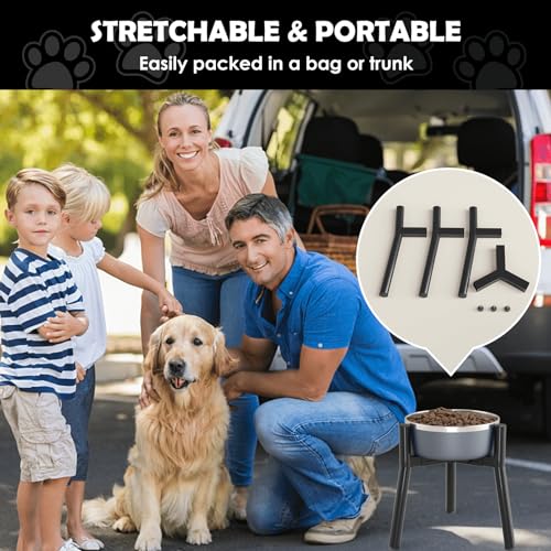 Adjustable Dog Bowl Stand (Black-HM / Height: 11", Width: 7-10.6")