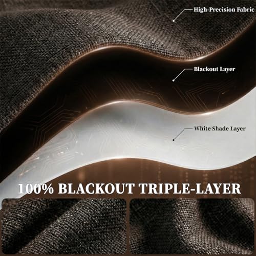 100% Blackout Magic Tape Stick On Curtains Window Shades Pull Down Blackout Window Cover No Drillng Self Adhesive Curtains No Rod Small Windows (35"W x 60"L (Pack of 1) / Dark Brown)