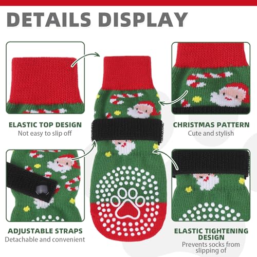 Anti Slip Dog Socks for Hot (Christmas Green / Small/Medium (4 Pack))