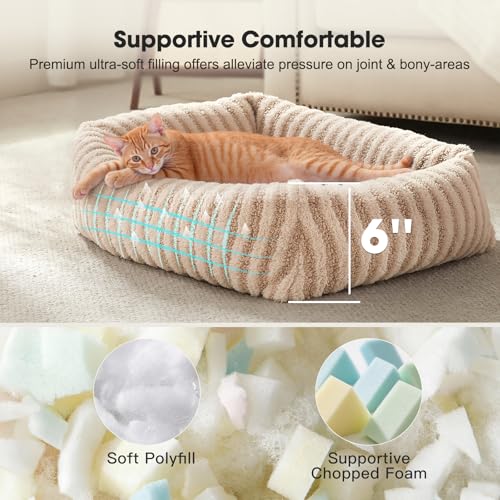 Dog Beds for Small Dogs Cats (Beige / S(20"Lx19"Wx6"Th))