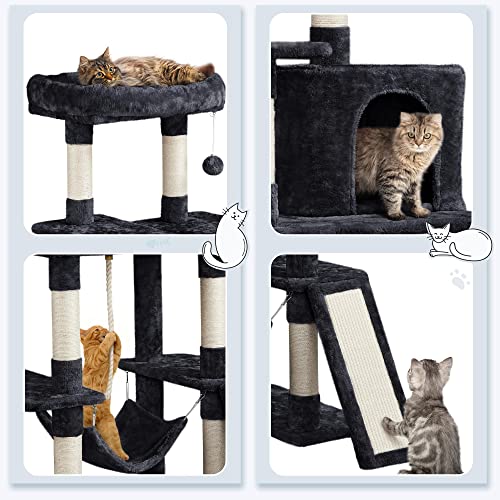 63in Sturdy Large Cat Tree for Indoor Heavy Cats (Black / 63in)