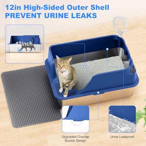 Non Stick Stainless Steel Litter Box (Blue)