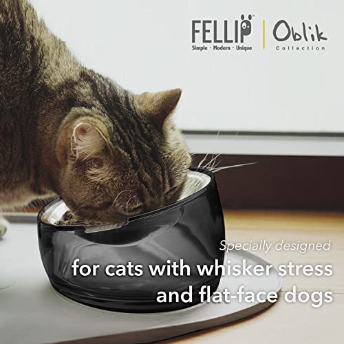 Oblik Elevated Cat Bowl Removable Stainless Steel Wide Dish for Dry Wet Food Feeding & Dishwasher Clean (Smoky / 0.5 Cups Shallow Dish)