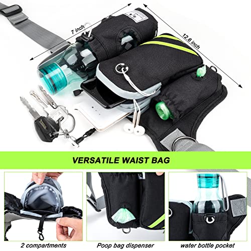 Retractable Hands Free Dog Leash with Dual Bungees for 2 Dogs (Green/Black)