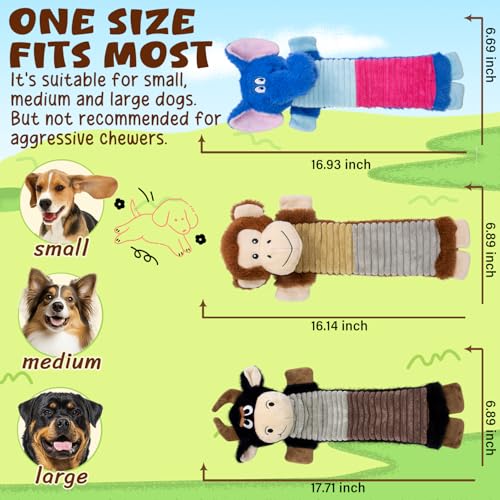 No Stuffing Dog Squeaky 3 Pack Toys (Elephant&Monkey&Cattle)
