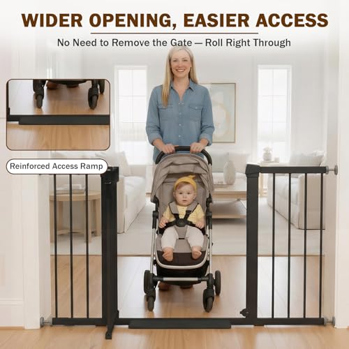 29.7 51 Inch Extra Wide Baby Gate for Stairs (Black / 29.7-51"W x 28"H)