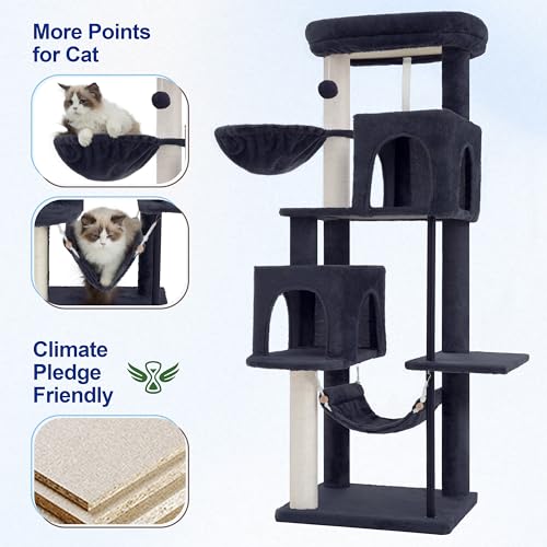 Cat Tree Tower with Sturdy Steel Tube for Indoor Cats GCT014G (51.2 inches / Smoky gray)