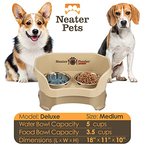 Neater Feeder Deluxe Mess Proof Dog Bowls Elevated for Medium Dogs 19 (Medium with Standard Bowl / Cappuccino)