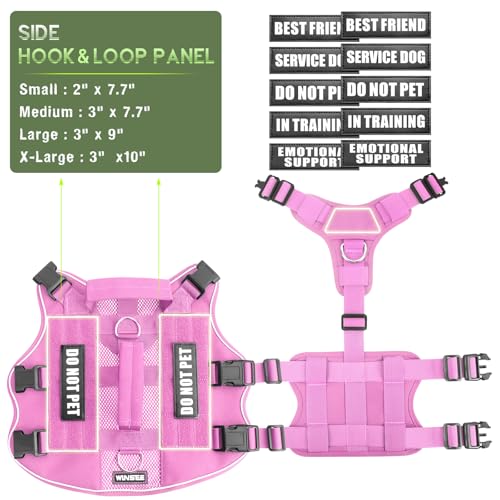 Tactical Molle Vest Mesh Dog Harness with 10 Removale Pet Patches (Medium / Pink)