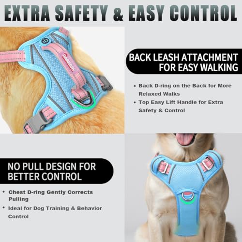 Dog Harness for Medium Sized Dog No Pull Dog Vest ID Tag Pocket (Baby Blue & Baby Pink / Medium)