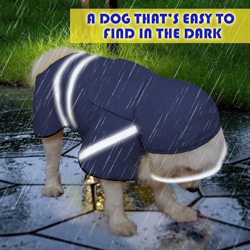 Dog Raincoat Adjustable Rain Jacket with Hooded Double Layer for Large Medium Small Dogs Puppies (Navy / Large)