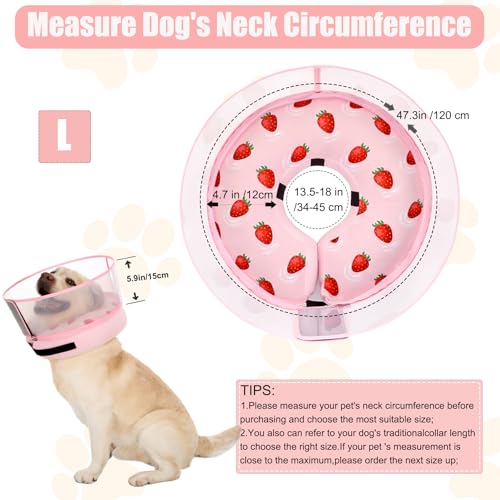 Inflatable Dog Cone Collar for Large Medium Small Dogs (Strawberry Print / Large)