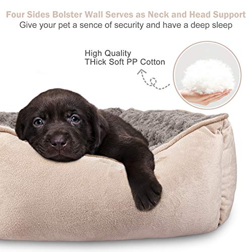 Rectangle Dog Bed for Large Medium Small Dogs (Beige / L(30"x 24"x 9"))