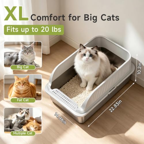 Stainless Steel Cat Litter Box with Lid (Grey XL)