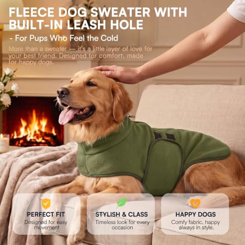 Cat Sweater Soft Fleece Dog Vest Warm Dog Jacket with Leash Hole (Army Green / XX-Small)