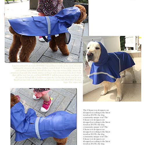 Large Dog Raincoat Adjustable Pet Water Proof Clothes Lightweight Rain Jacket Poncho Hoodies with Strip Reflective (X-Large (Pack of 1) / Blue)