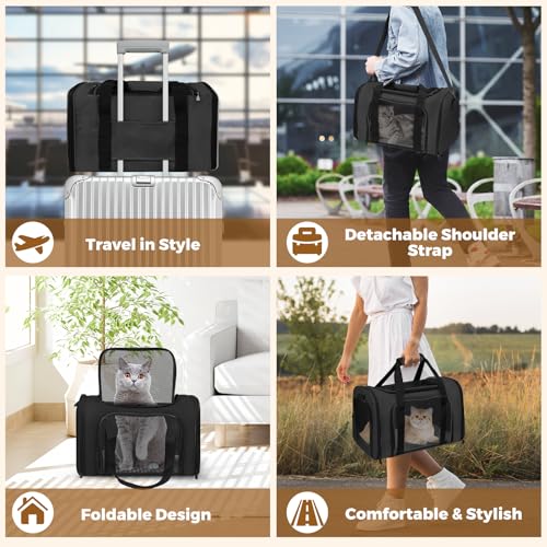 Large Cat Carrier Soft Up to 28 Lbs (20.0"L x 13.0"W x 13.0"H / Black)