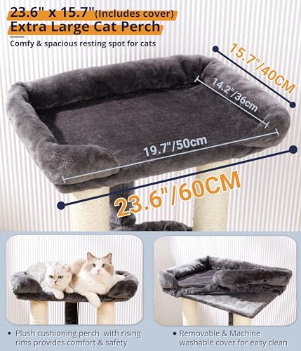 28" Cat Tree Large Bed for Big Cats (Gray)