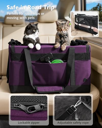 Cat Carrier Soft Double Pet Crate for 2 Cats Travel (Purple)