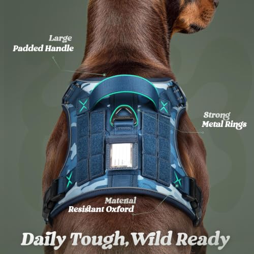 Tactical Dog Harness Medium Sized (M(chest:20.1"-33.9",neck:17.7"-22.3",back:7.5") / Blue Camo)