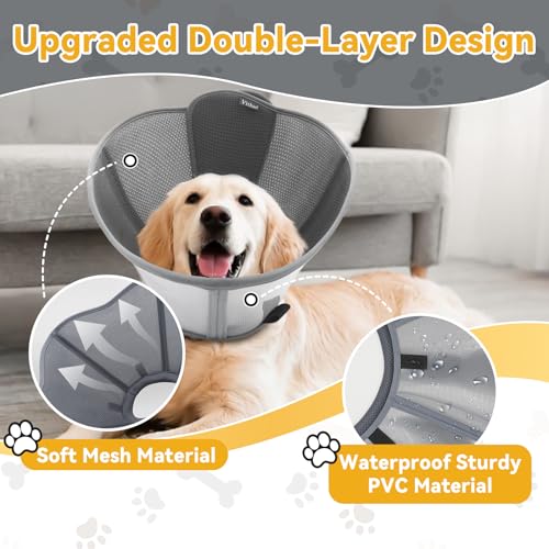 Dog Cone Collar for Large Medium Dogs (XXL (Neck: 21.3-24.0") / Grey)
