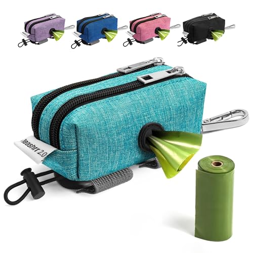 Dog Poop Bag Holder for Leashes and Treat Holder with 2 Waterproof Pouches (Teal)