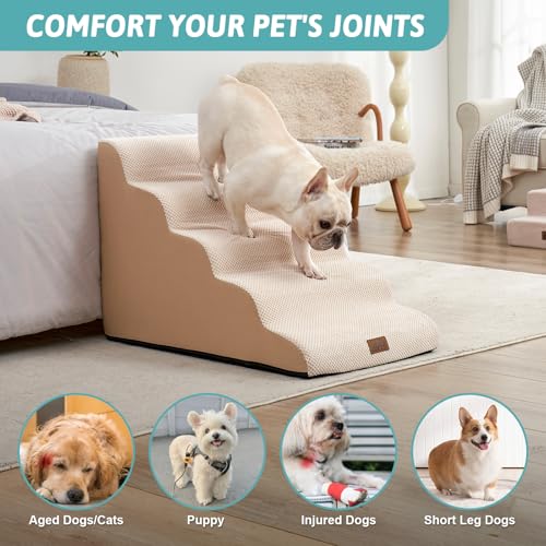 Extra Wide Dog Stair for Small Dog (Beige / Extra Wide:19.7"x33"x22.4")