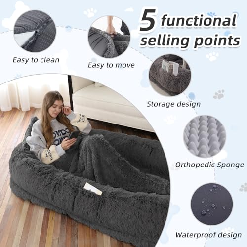 Human Dog Bed for Adult (71.0"L x 45.0"W x 12.0"Th / Dark Grey)
